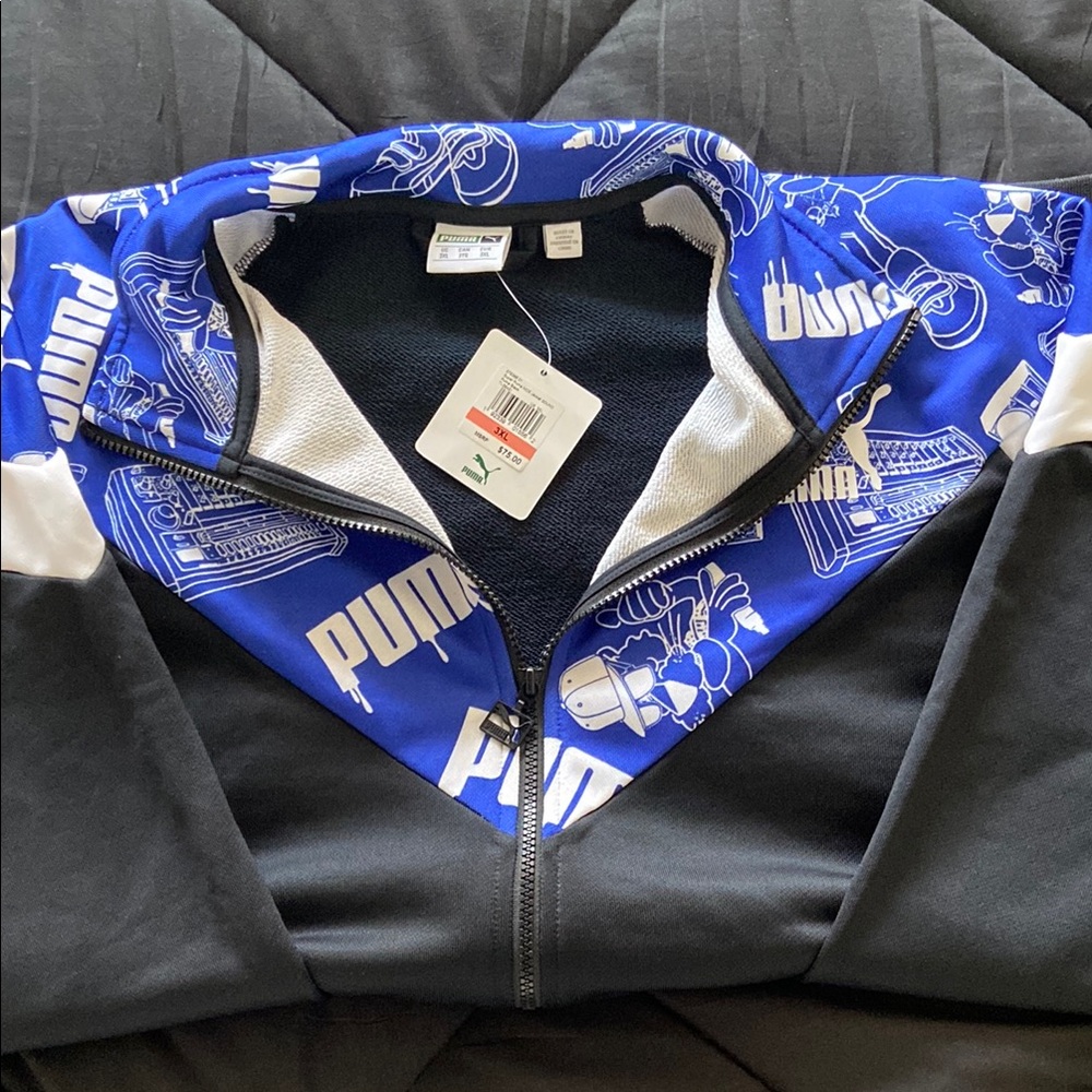 Puma Blue and Black Zip Up Sweater with Sporty Design